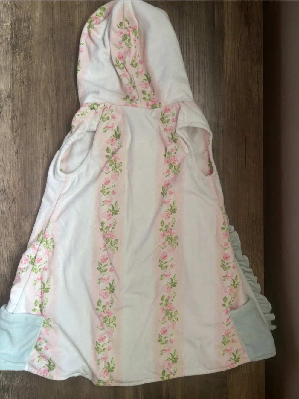 SweetHoney Pink Rose Hooded Floral Vest with Light Blue Ruffle